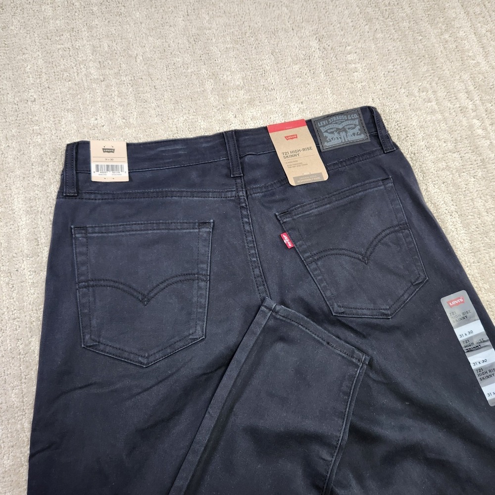 Levis Jeans Women 31x30 721 High Rise Skinny Black Stretch Denim NEW